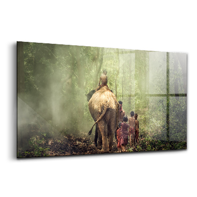 Sklenený obraz Deti vedúce slona