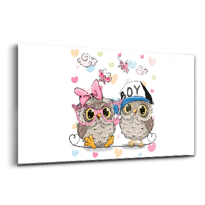 Luxusný sklenený obraz Dve sladké sovy