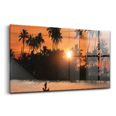 Sklenený obraz Dovolenka pri západe slnka s palmami