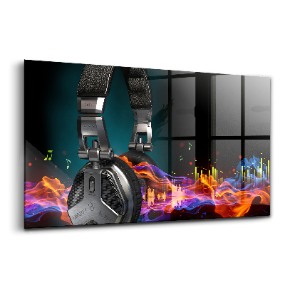 Luxusný sklenený obraz Slúchadlá a zvukové vlny