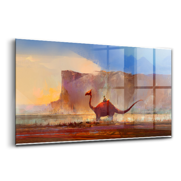 Luxusný sklenený obraz Dinosaurus v pozadí hôr