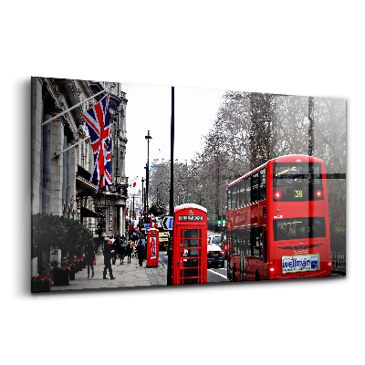 Obraz na skle Autobus a telefónna búdka