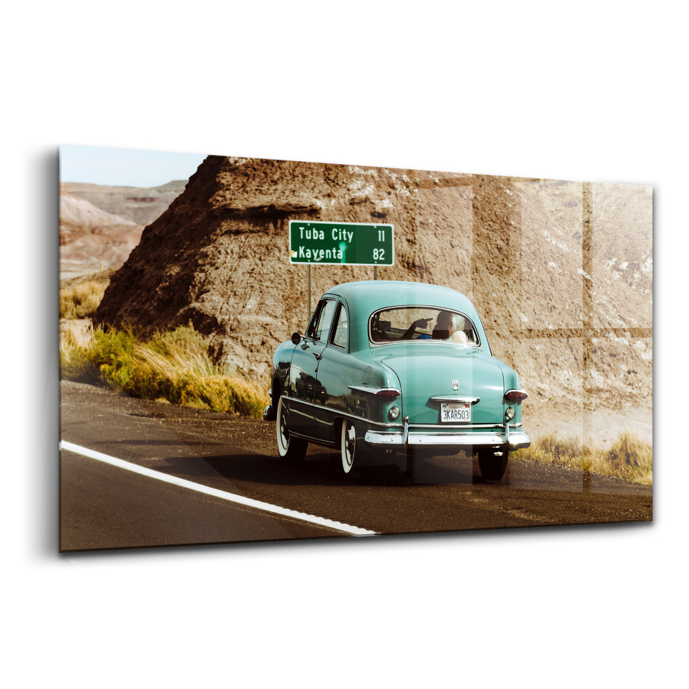 Luxusný sklenený obraz Tyrkysový volkswagen chrobák