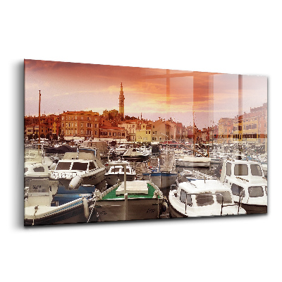 Luxusný sklenený obraz Mólo s loďami v Chorvátsku