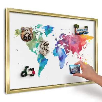 Magnetická tabuľa na cestovateľské suveníry farebná akvarelová mapa
