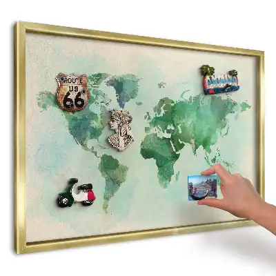 Magnetická tabuľa na cestovateľské suveníry Zelená akvarelová mapa