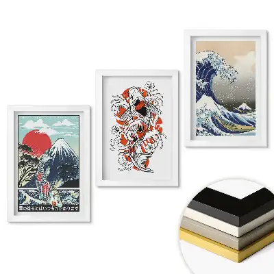 Set obrazov na stenu Japonské umenie: Vlny a kapor