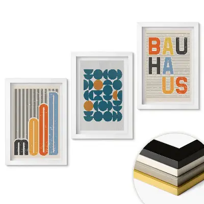 Sada 3 obrazov v ráme Moderná grafika v štýle Bauhaus