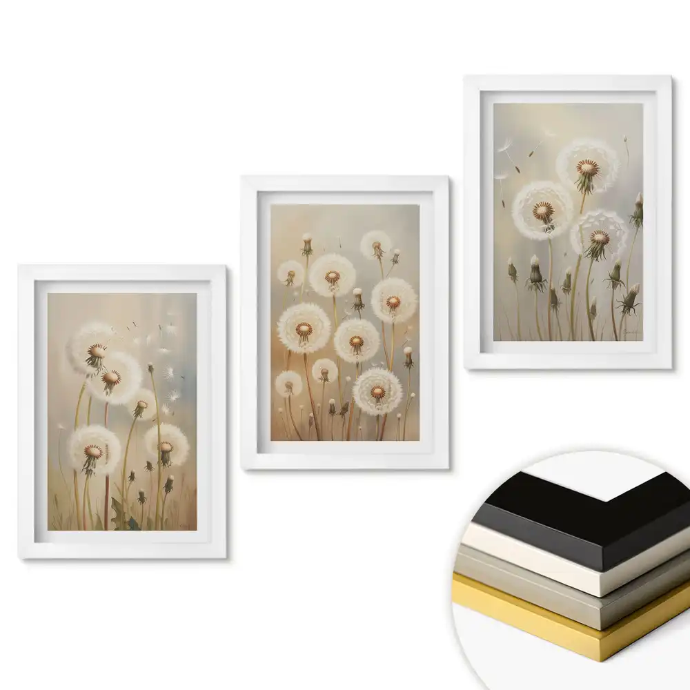Sada obrazov na stenu Jemné púpavy v pastelových odtieňoch