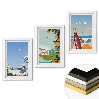 Sada 3 obrazov v ráme Dovolenka v Taliansku: Amalfi, Positano, Capri