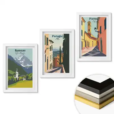 Sada 3 obrazov v ráme Malebné mestá Európy v grafike