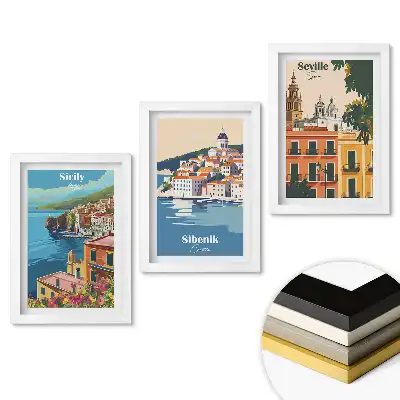 Set obrazov na stenu Očarujúce miesta v Európe v ilustráciách