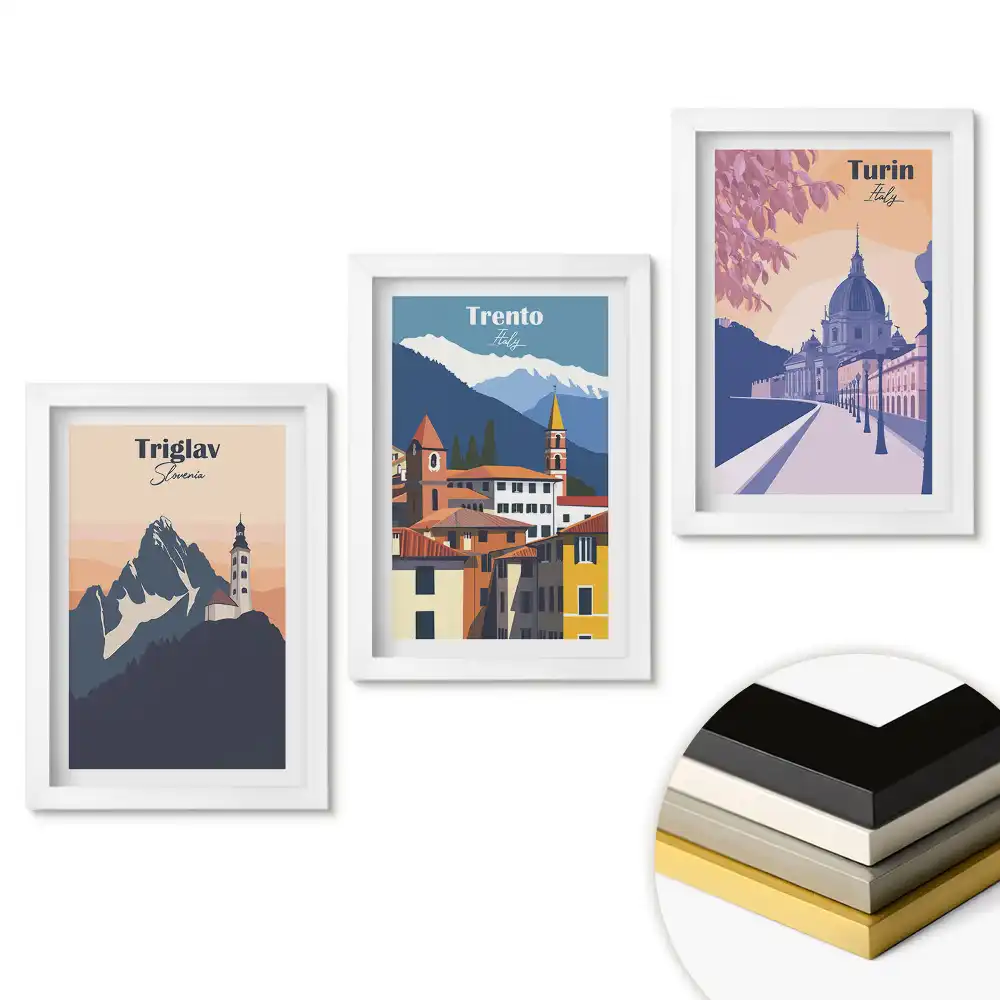 Set obrazov na stenu Krajiny Európy: Triglav, Trento, Turín