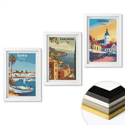 Set obrazov na stenu Malebné miesta v Európe v ilustráciách