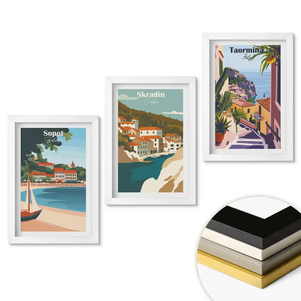 Set obrazov na stenu Dovolenkové destinácie: Sopot, Skradin, Taormina