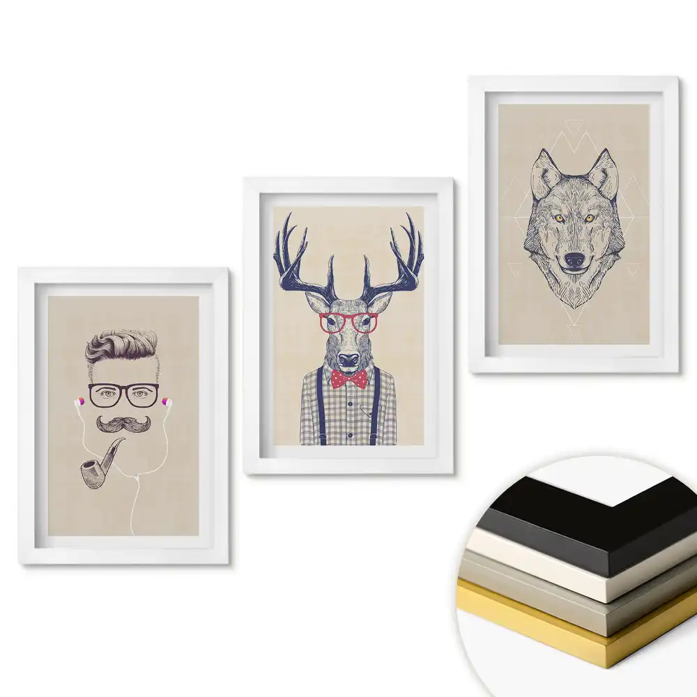 Sada obrazov na stenu Štýlové zvieratá a ľudia v ilustráciách