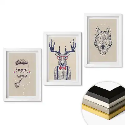 Set obrazov na stenu Štýlové zvieratá a ľudia v ilustráciách