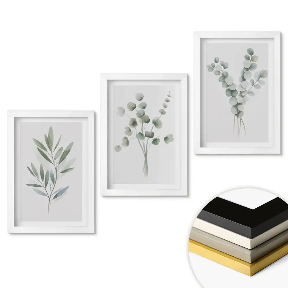 Set obrazov na stenu Zelené akcenty v minimalistickom štýle