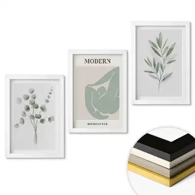 Set obrazov na stenu Štýlová grafika rastlín v pastelových farbách