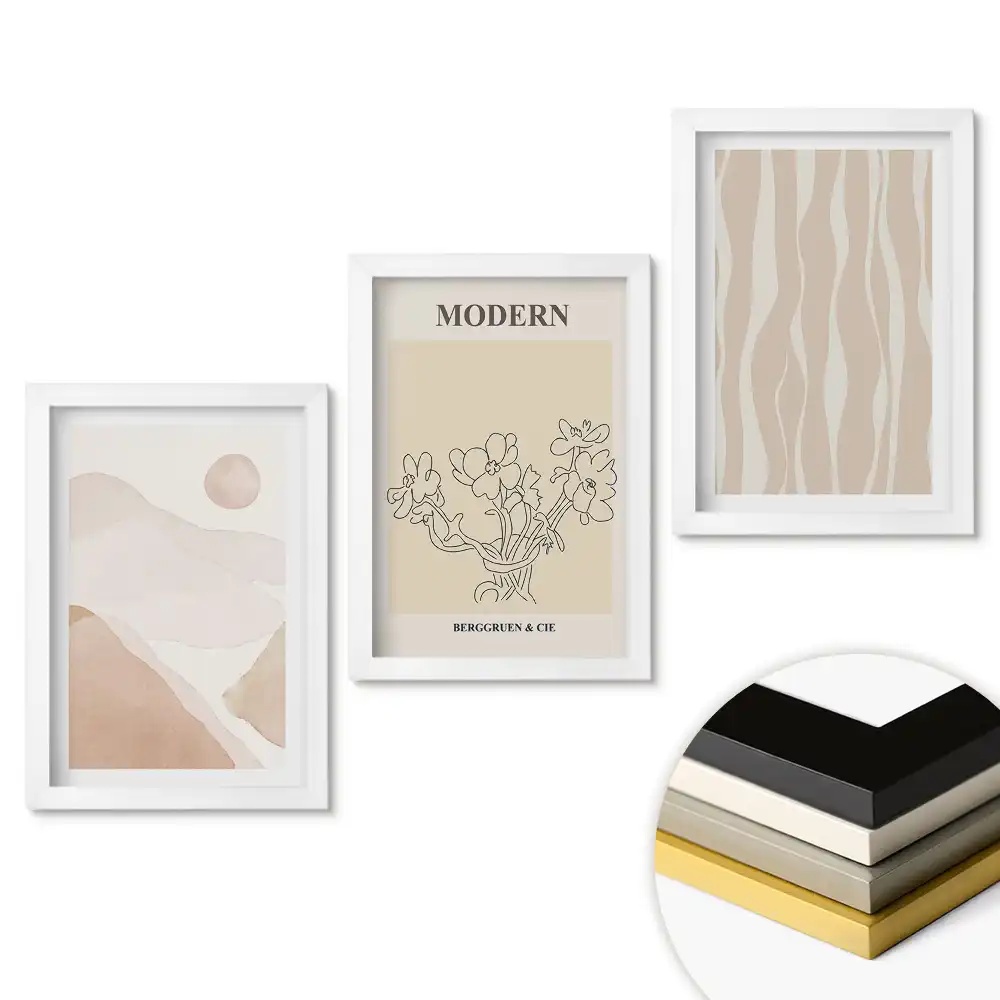 Sada obrazov na stenu moderná grafika v tlmených farbách