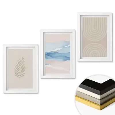 Sada nástenných obrazov s minimalistickou grafikou v pastelových farbách