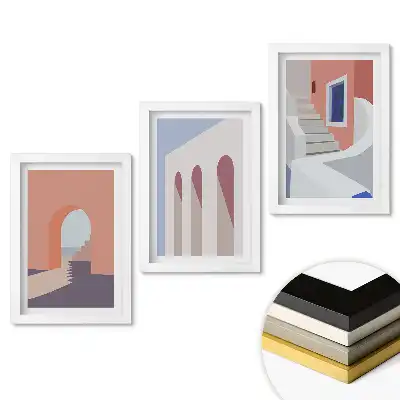 Sada 3 obrazov v ráme Abstraktné architektonické farebné kompozície