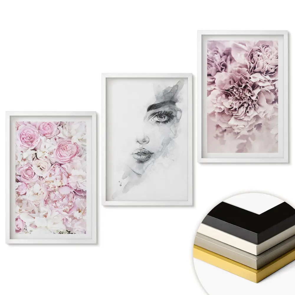 Triptych v ráme Kvetinové inšpirácie v odtieňoch ružovej
