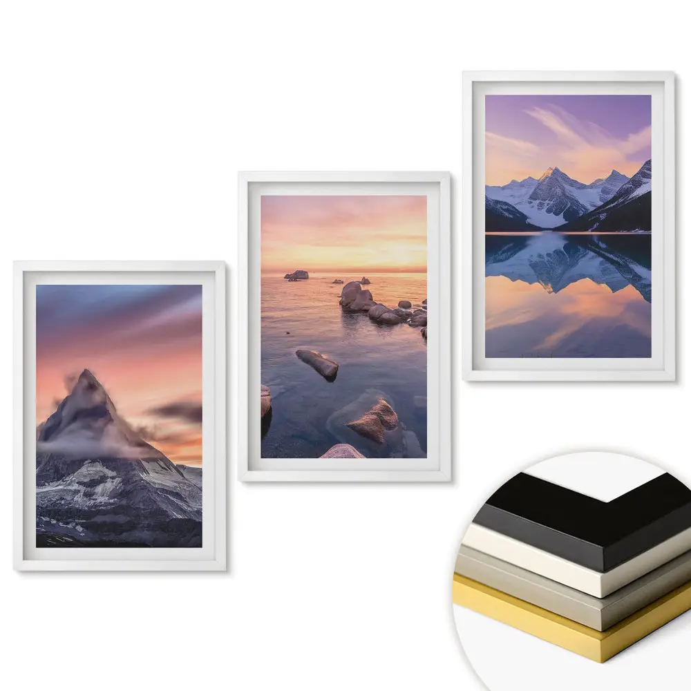 Triptych v ráme Malebné krajiny hôr a jazier