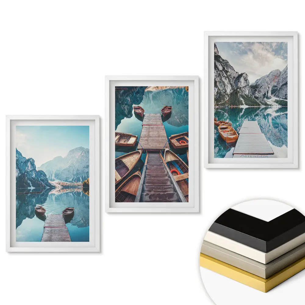 Triptych v ráme Pokoj pri jazere v horách