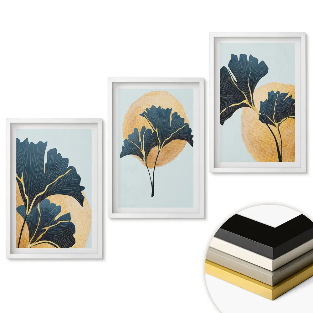 Triptych v ráme Elegancia listov na pastelovom pozadí