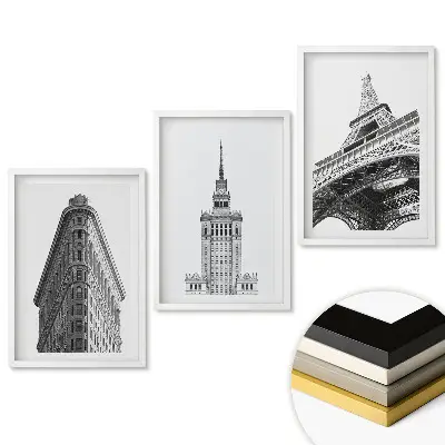 Sada nástenných obrazov Architektonické ikony v monochromatickom štýle