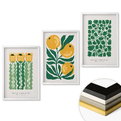 Triptych v ráme Vrátane farebných rastlinných vzorov