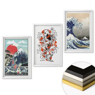 Triptych v ráme Japonské umenie: Vlny a kapor
