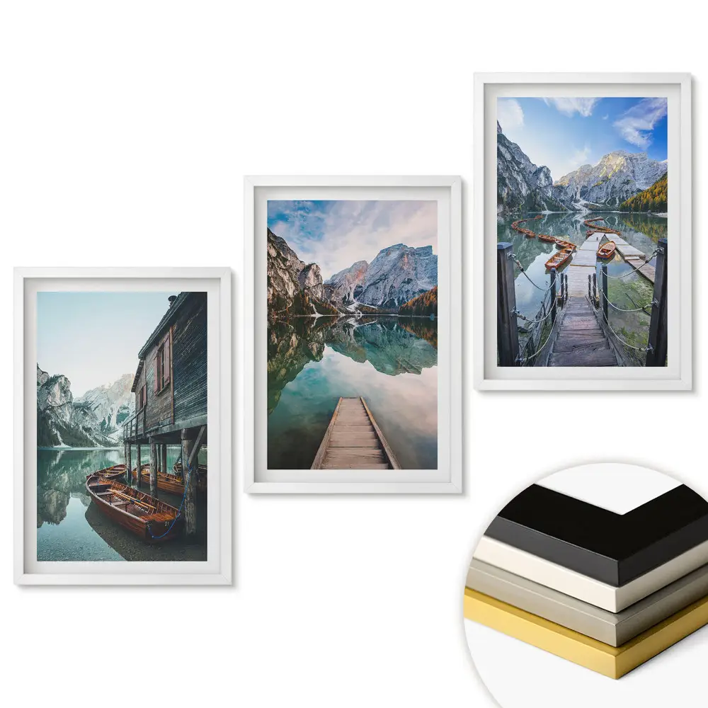 Triptych v ráme Pokoj pri jazere v horách