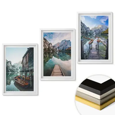 Triptych Pokoj pri jazere v horách v ráme