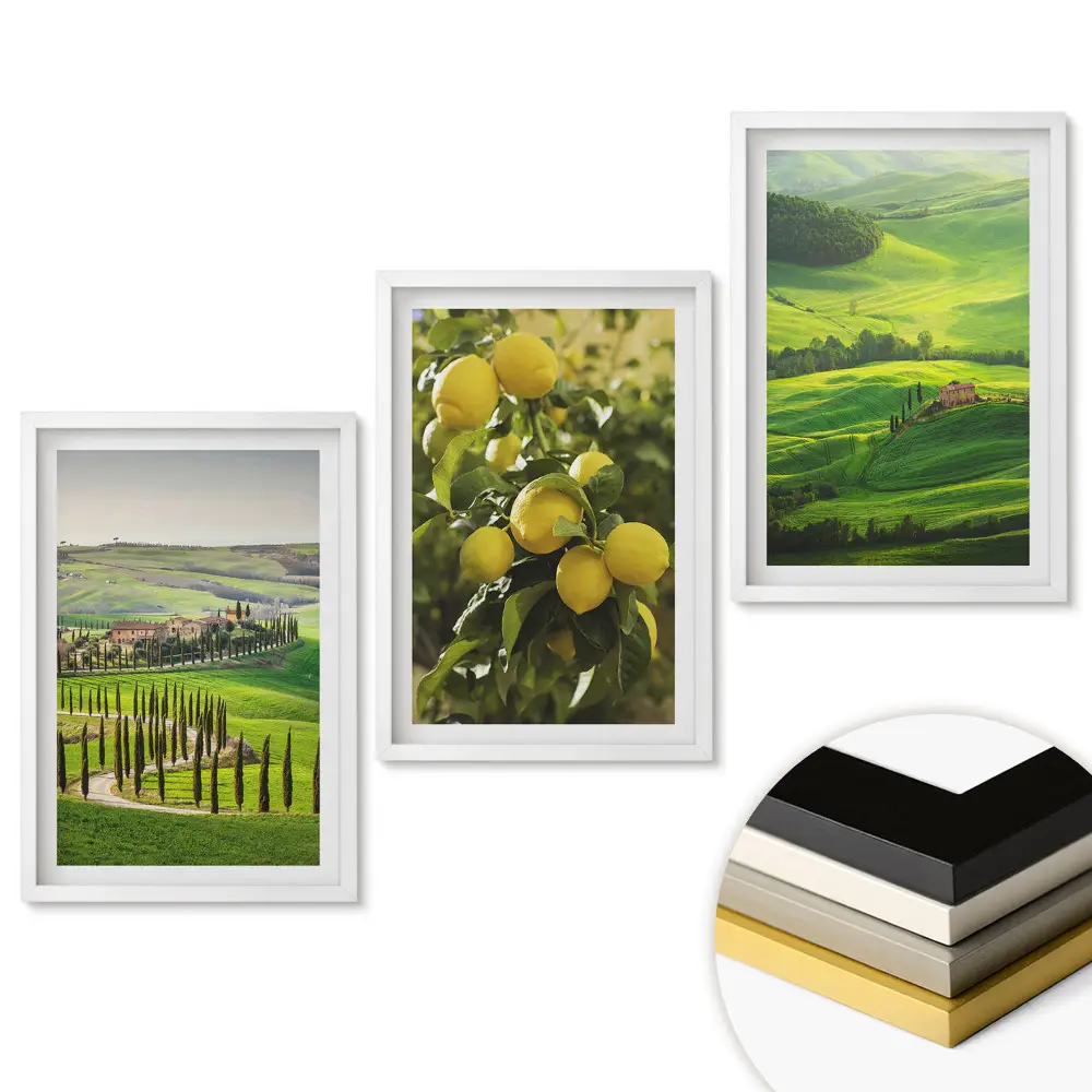 Triptych v ráme Toskánska krajina a šťavnaté citróny