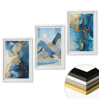 Triptych v ráme Abstraktné krajiny v odtieňoch modrej