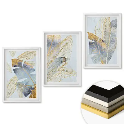 Triptych Zlaté listy na jemnom pozadí v ráme