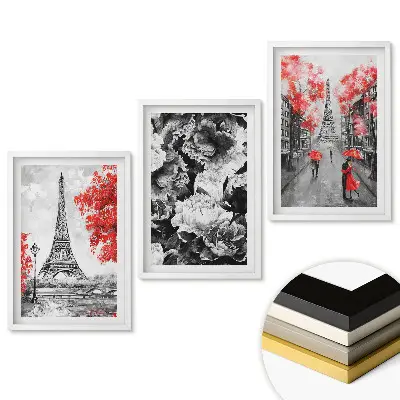 Triptych v ráme Eiffelova veža s červenými akcentmi