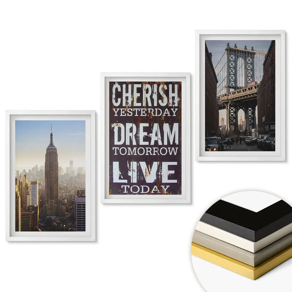 Triptych v ráme Pohľady na New York a inšpiratívne slogany