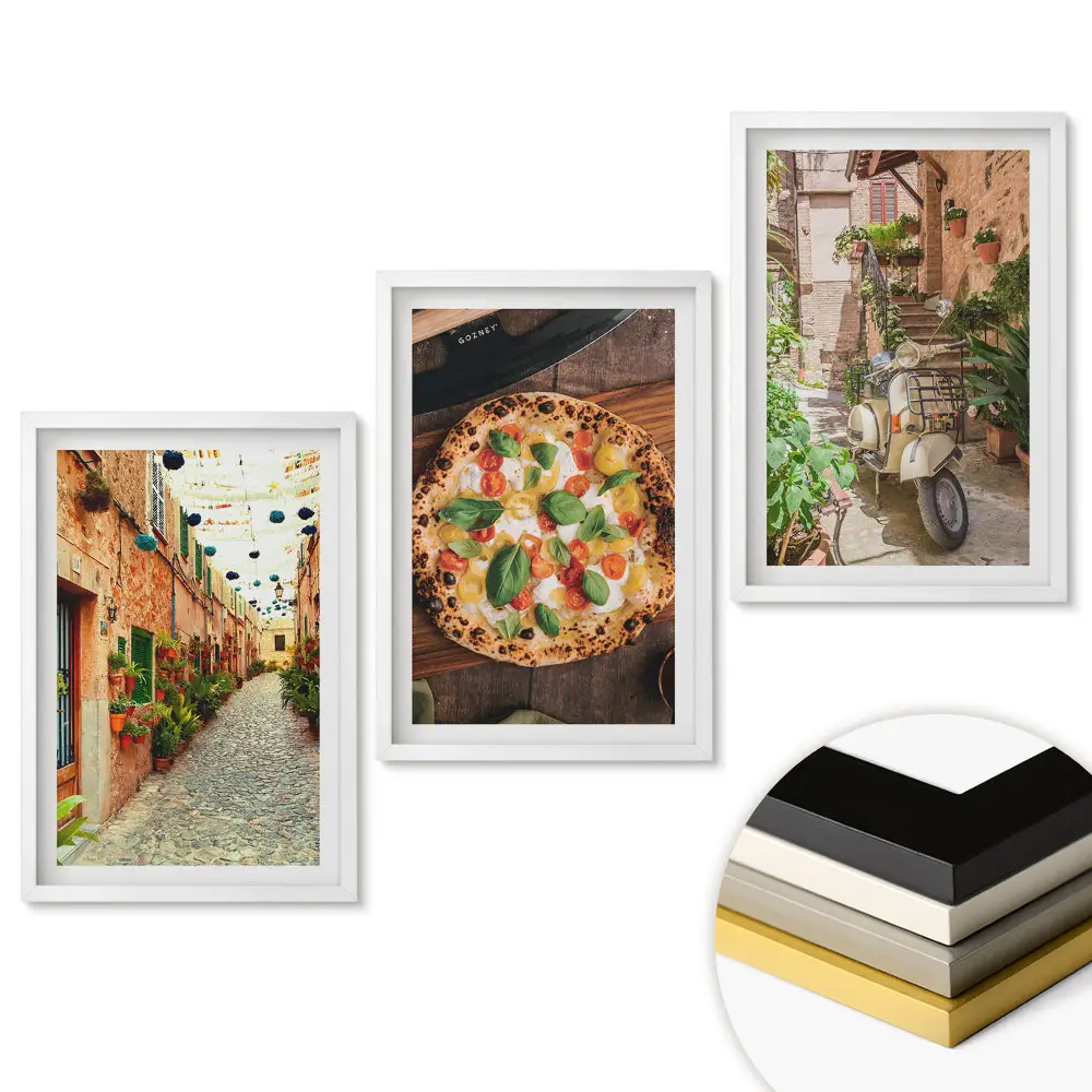 Set obrazov na stenu Očarujúce uličky, lahodná pizza, talianska atmosféra
