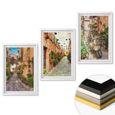 Triptych v ráme Očarujúce uličky plné kvetov