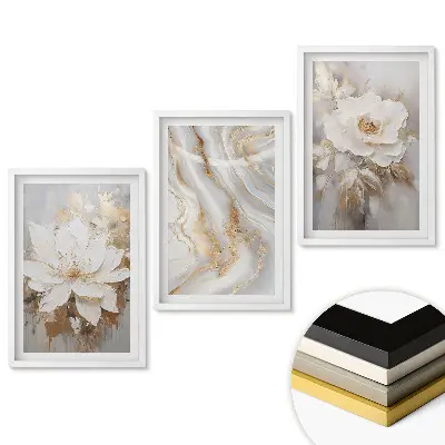 Triptych v ráme Elegantné kvety v jemných odtieňoch