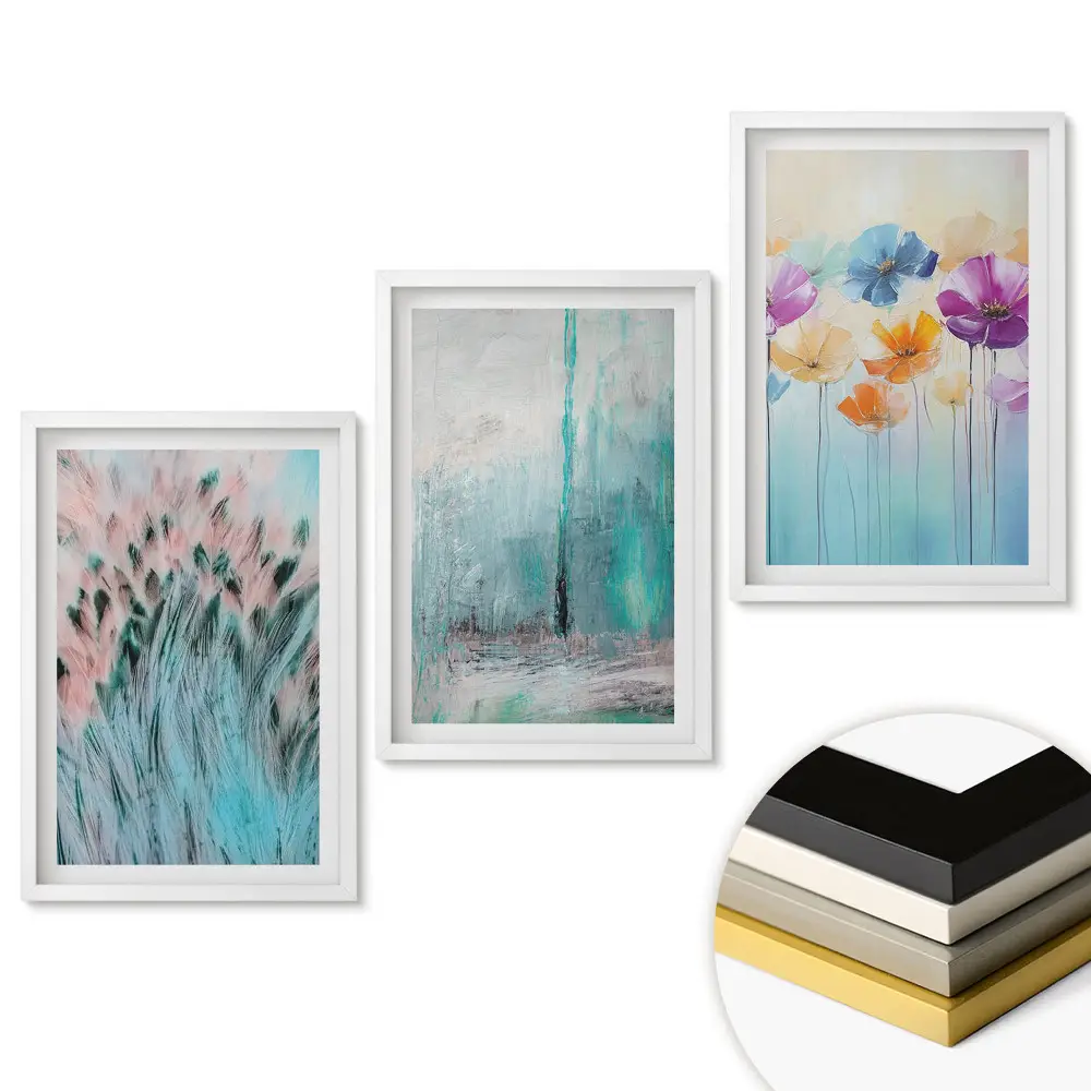 Triptych v ráme Farebné abstrakcie a kvetinové motívy