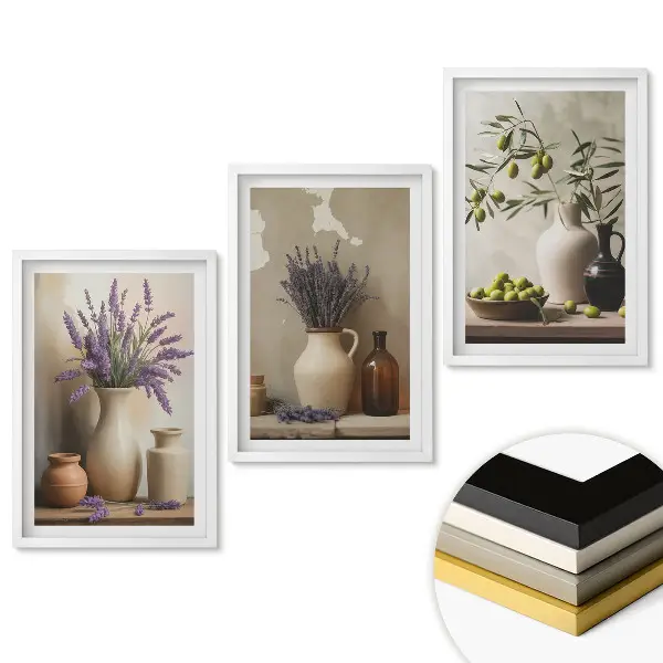 Triptych v ráme Kvety a olivy v rustikálnom štýle