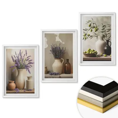 Triptych v ráme Kvety a olivy v rustikálnom štýle