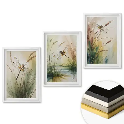 Triptych v ráme Motýle medzi trávou a vodou