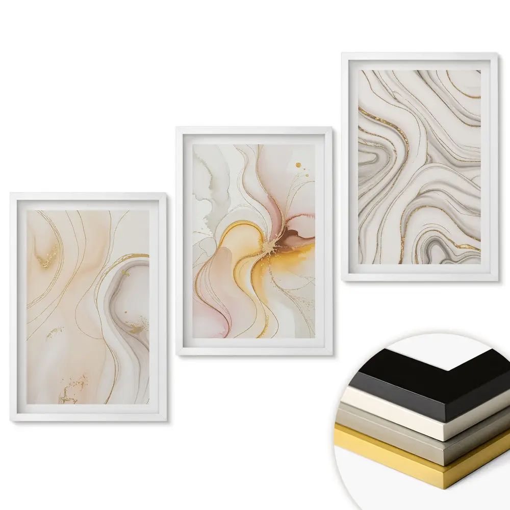 Triptych v ráme Abstraktné kompozície s jemnými vzormi