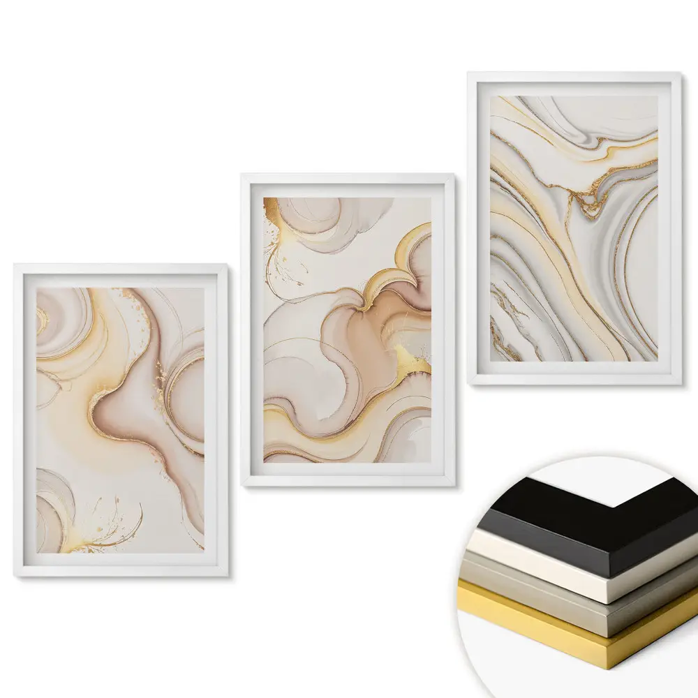 Triptych v ráme Abstraktné vzory v jemných odtieňoch