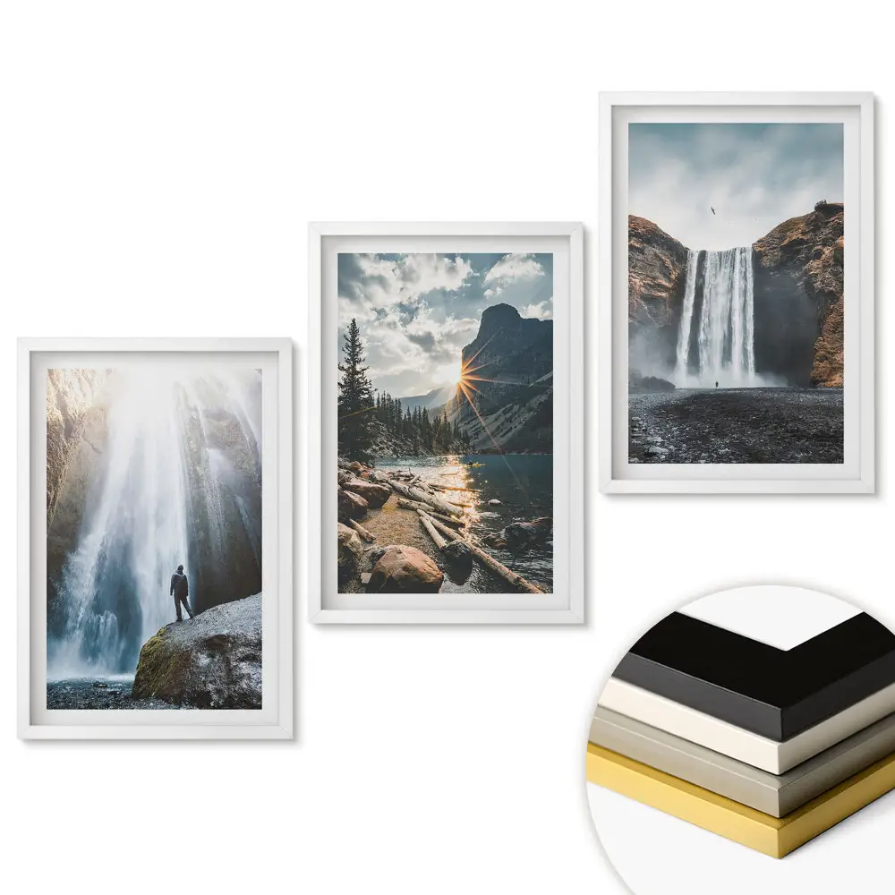 Triptych v ráme Vodopády v malebnej prírodnej krajine